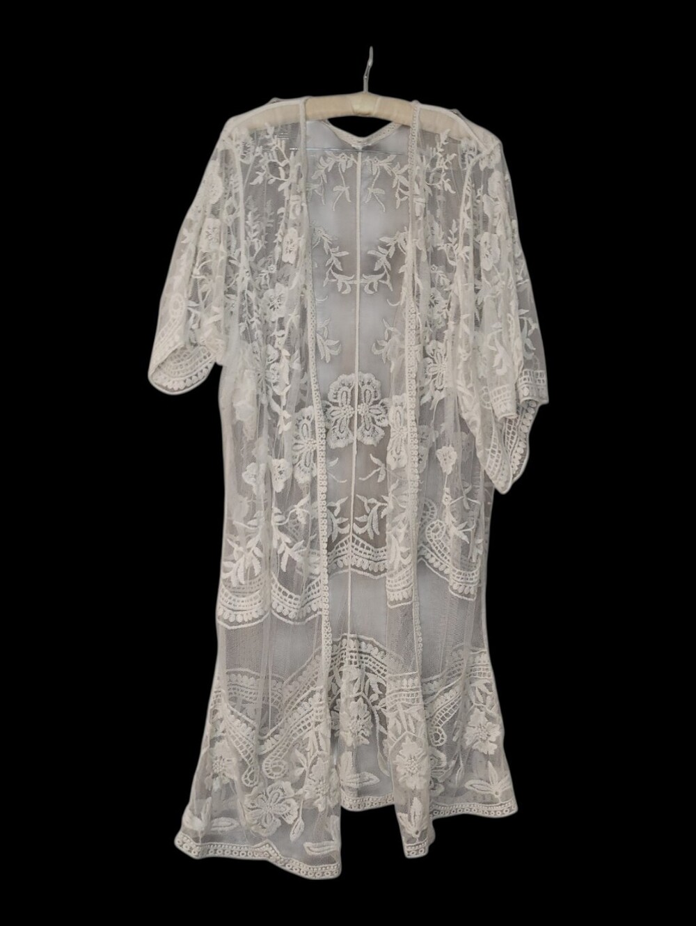 Boho Fairycore Long Open Sheer Lace Cardigan Coverup O/S